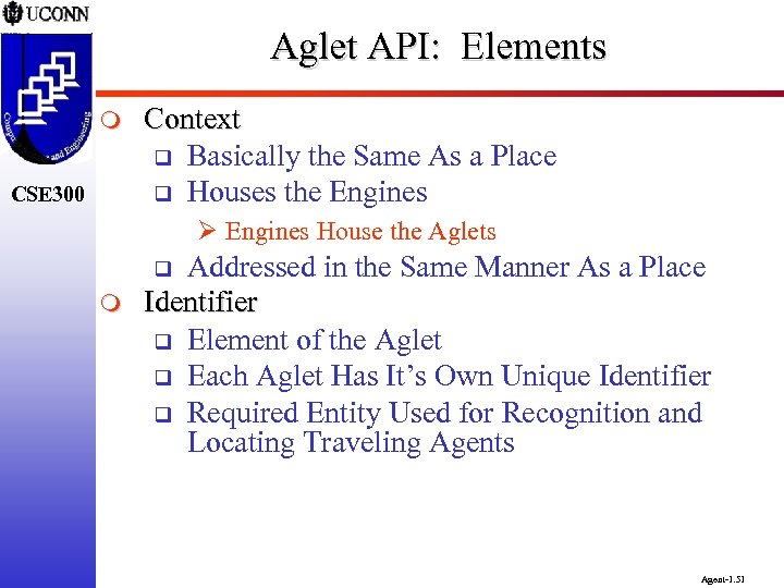 Aglet API: Elements m CSE 300 Context q Basically the Same As a Place