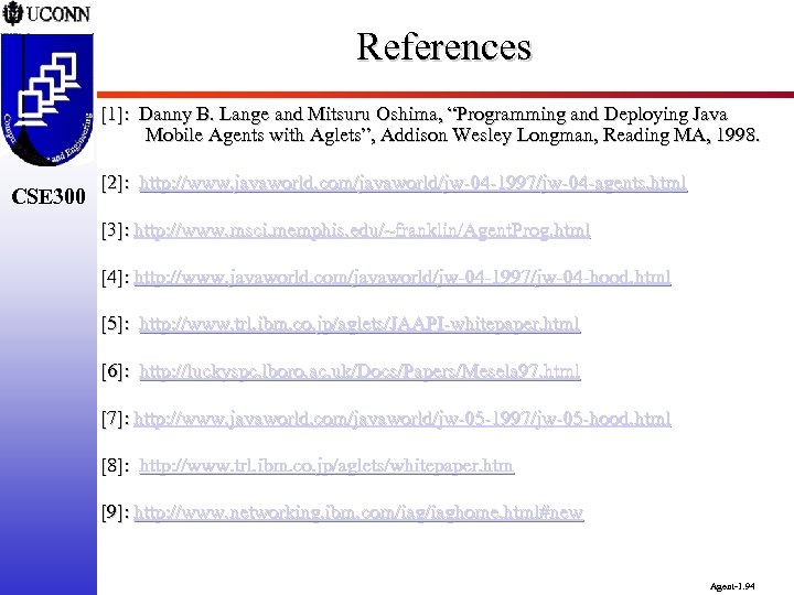 References [1]: Danny B. Lange and Mitsuru Oshima, “Programming and Deploying Java Mobile Agents