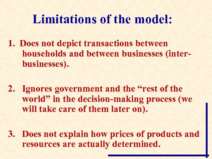 Limitations of the model: 1. Does not depict transactions between households and between businesses