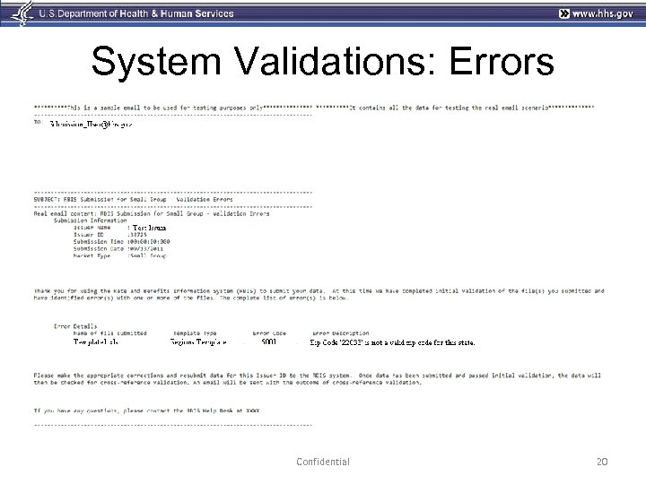 System Validations: Errors Confidential 20 
