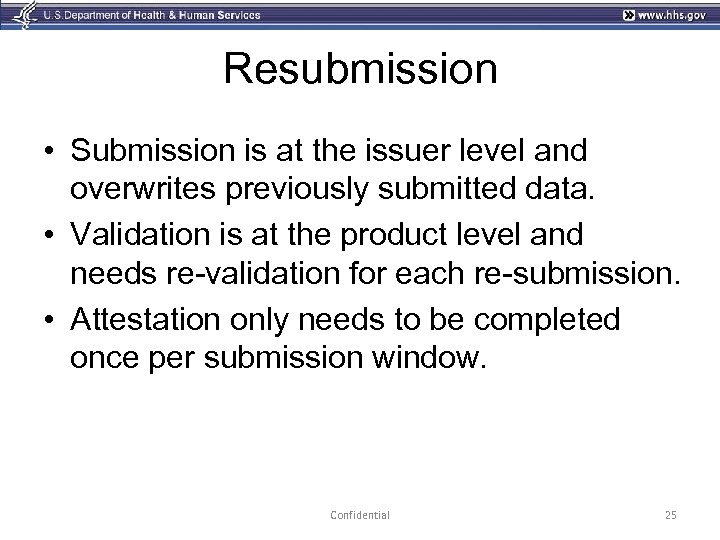Resubmission • Submission is at the issuer level and overwrites previously submitted data. •