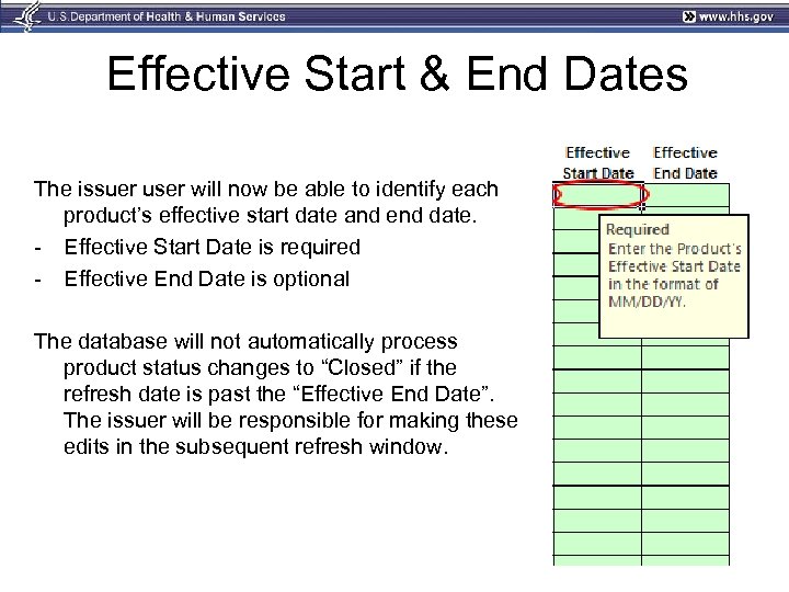 Effective Start & End Dates The issuer user will now be able to identify