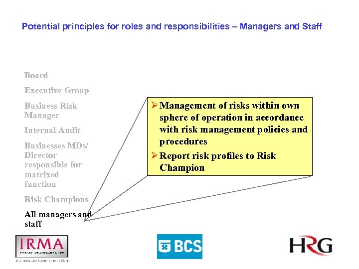 Potential principles for roles and responsibilities – Managers and Staff Board Executive Group Business