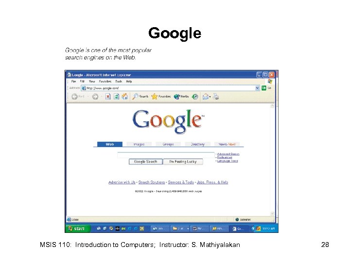 Google MSIS 110: Introduction to Computers; Instructor: S. Mathiyalakan 28 
