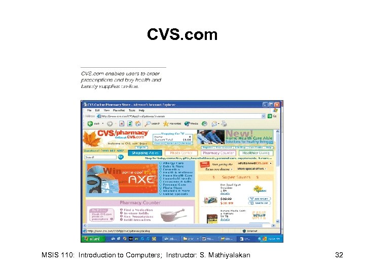 CVS. com MSIS 110: Introduction to Computers; Instructor: S. Mathiyalakan 32 
