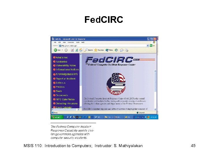Fed. CIRC MSIS 110: Introduction to Computers; Instructor: S. Mathiyalakan 45 
