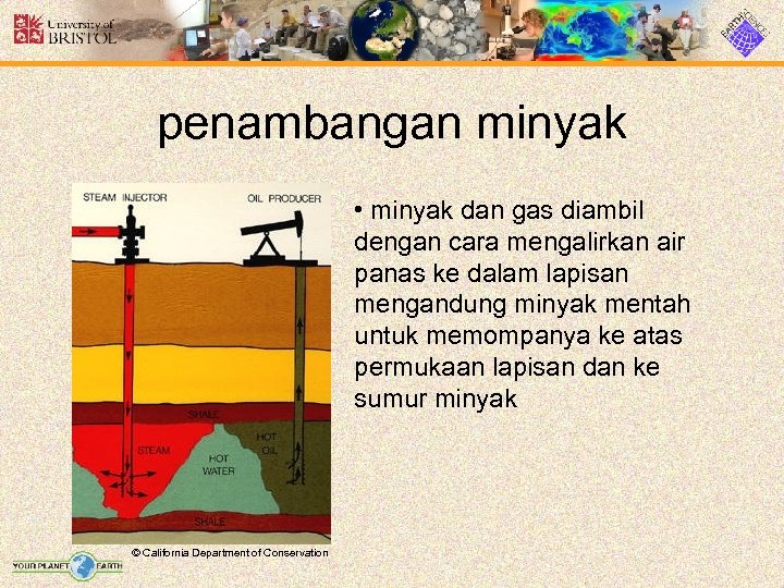 penambangan minyak • minyak dan gas diambil dengan cara mengalirkan air panas ke dalam