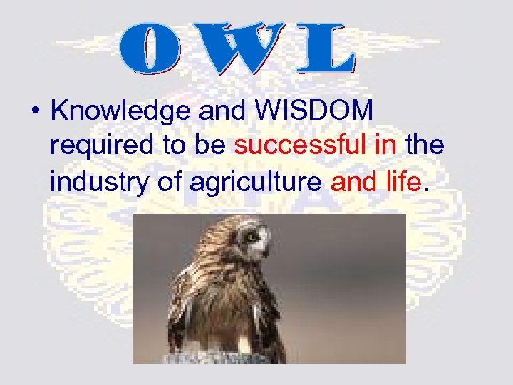  • Knowledge and WISDOM required to be successful in the industry of agriculture