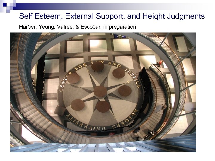 Self Esteem, External Support, and Height Judgments Harber, Yeung, Valree, & Escobar, in preparation
