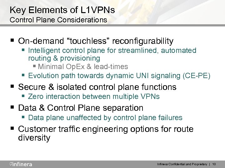 Key Elements of L 1 VPNs Control Plane Considerations § On-demand “touchless” reconfigurability §