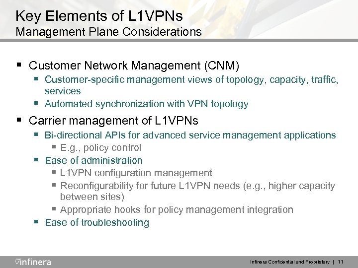 Key Elements of L 1 VPNs Management Plane Considerations § Customer Network Management (CNM)