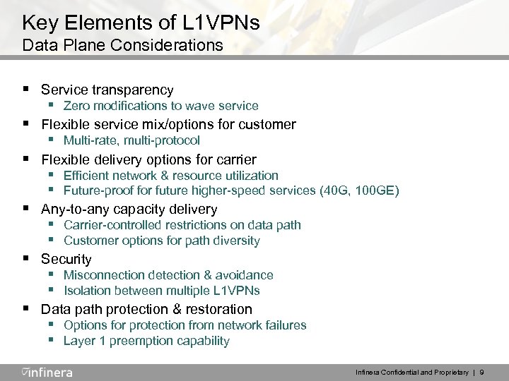 Key Elements of L 1 VPNs Data Plane Considerations § Service transparency § Zero