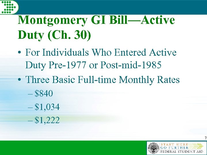 Montgomery GI Bill—Active Duty (Ch. 30) • For Individuals Who Entered Active Duty Pre-1977