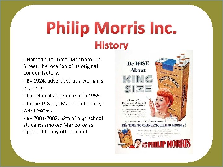 Philip Morris Inc. History - Named after Great Marlborough Street, the location of its