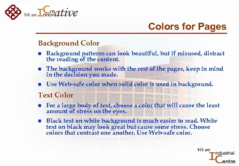 Colors for Pages Background Color n Background patterns can look beautiful, but if misused,