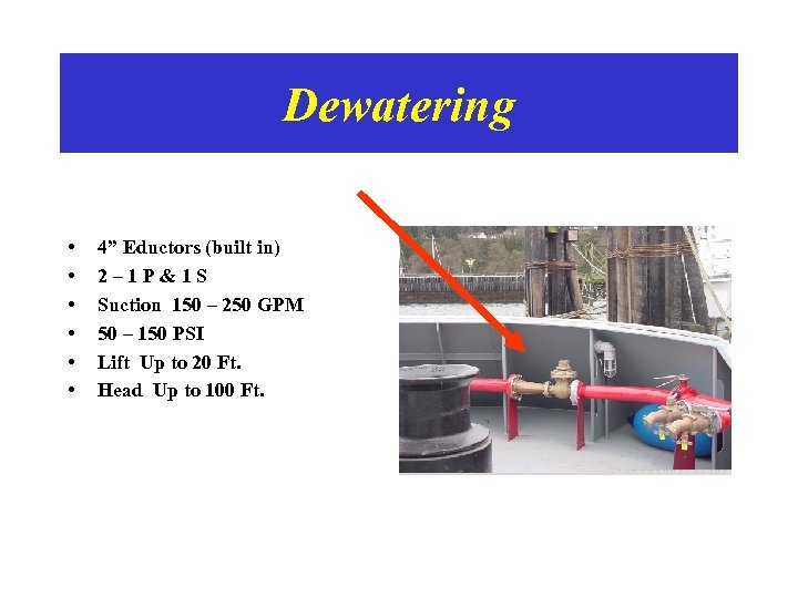 Dewatering • • • 4” Eductors (built in) 2– 1 P&1 S Suction 150