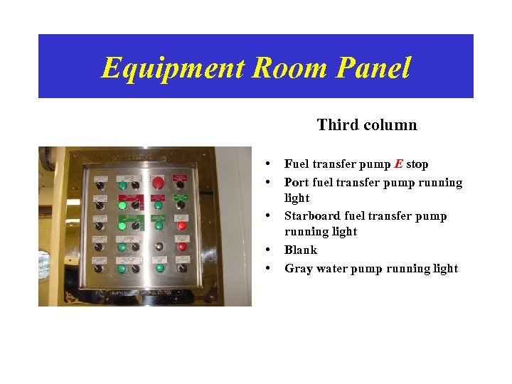 Equipment Room Panel Third column • • • Fuel transfer pump E stop Port