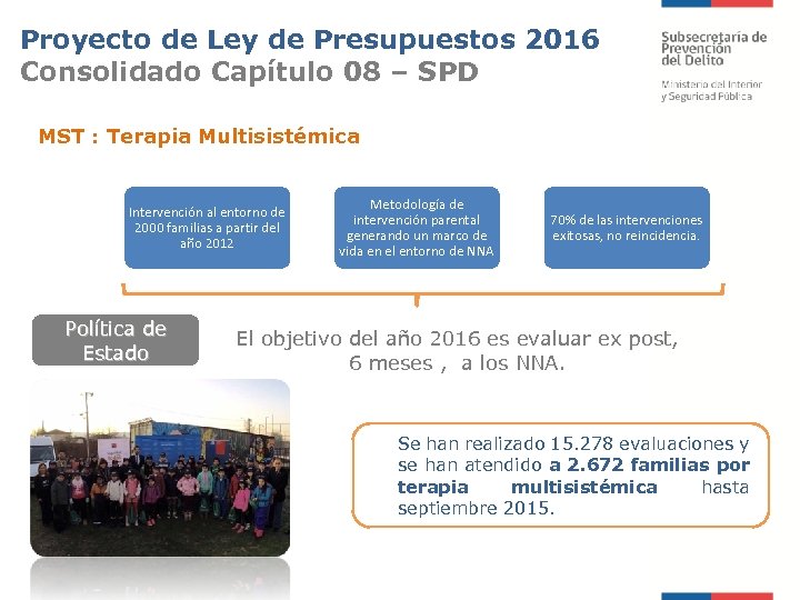Proyecto de Ley de Presupuestos 2016 Consolidado Capítulo 08 – SPD MST : Terapia