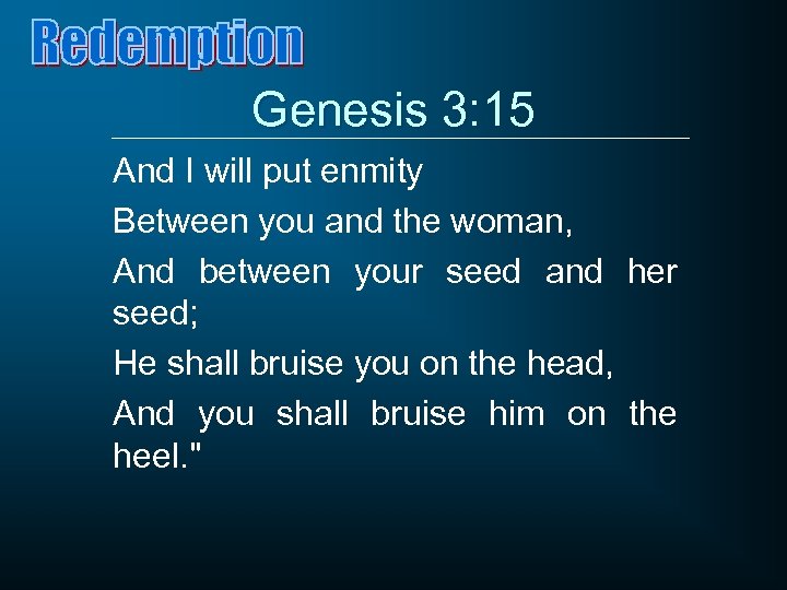 Genesis 3: 15 And I will put enmity Between you and the woman, And