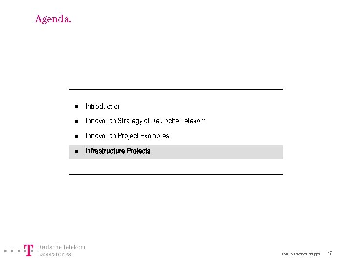 Agenda. n Introduction n Innovation Strategy of Deutsche Telekom n Innovation Project Examples n
