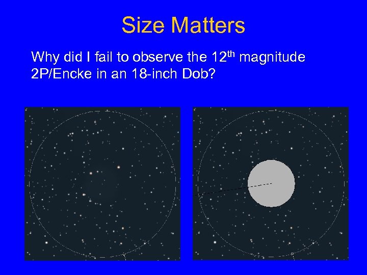 Size Matters Why did I fail to observe the 12 th magnitude 2 P/Encke