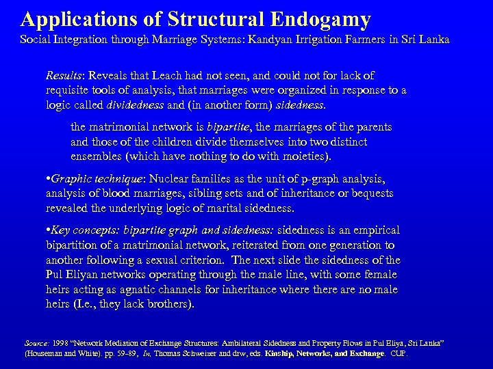 Applications of Structural Endogamy Social Integration through Marriage Systems: Kandyan Irrigation Farmers in Sri