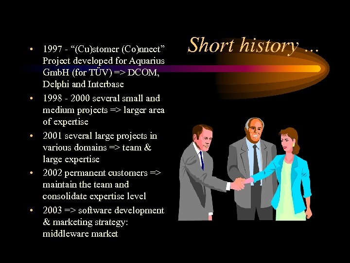  • 1997 - “(Cu)stomer (Co)nnect” Project developed for Aquarius Gmb. H (for TÜV)