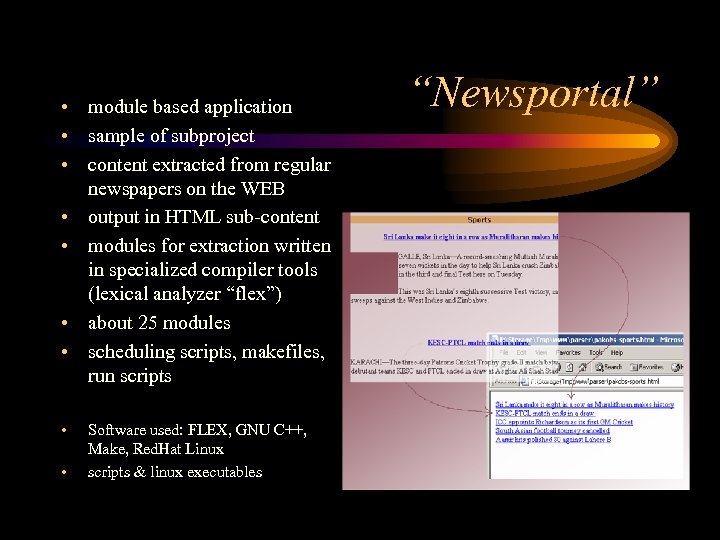  • module based application • sample of subproject • content extracted from regular