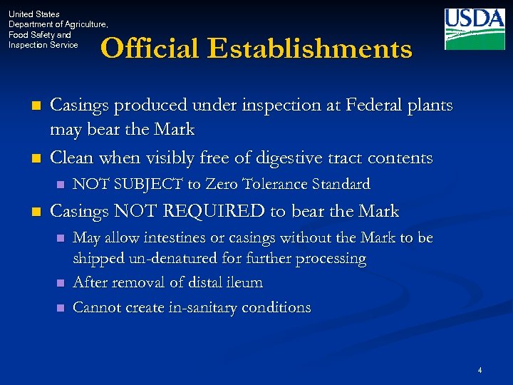 United States Department of Agriculture, Food Safety and Inspection Service Official Establishments n n