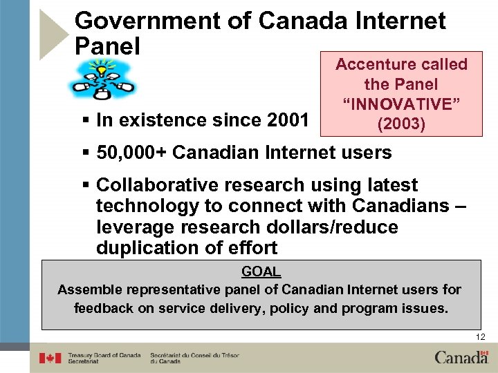 Government of Canada Internet Panel § In existence since 2001 Accenture called the Panel