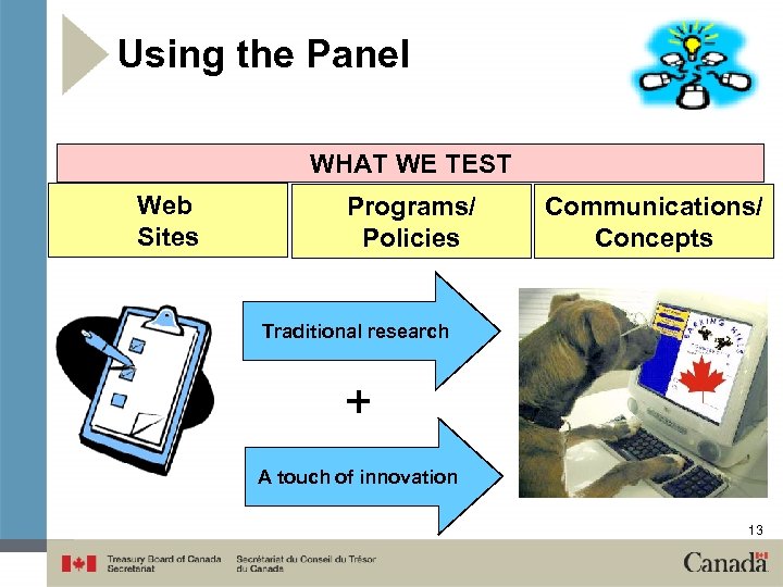 Using the Panel WHAT WE TEST Web Sites Programs/ Policies Communications/ Concepts Traditional research