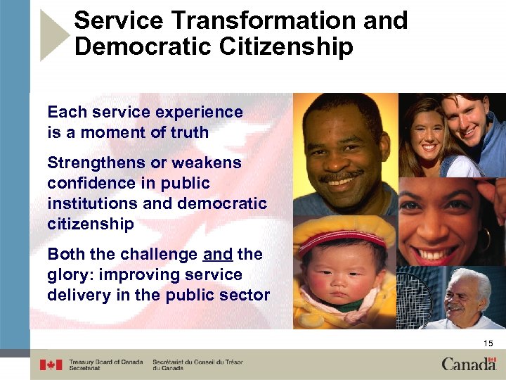 Service Transformation and Democratic Citizenship Each service experience is a moment of truth Strengthens