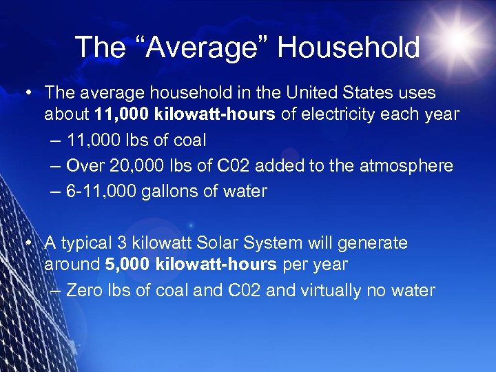 The “Average” Household • The average household in the United States uses about 11,