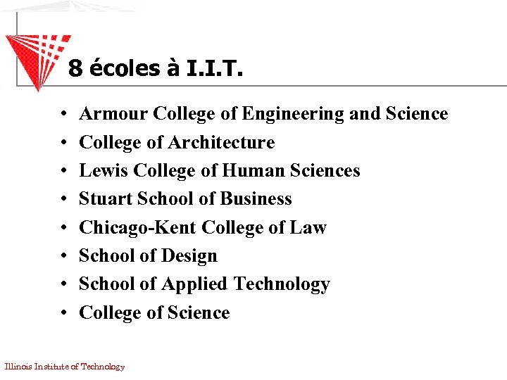 8 écoles à I. I. T. • • Armour College of Engineering and Science