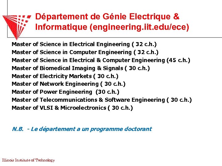 Département de Génie Electrique & Informatique (engineering. iit. edu/ece) Master of Science in Electrical