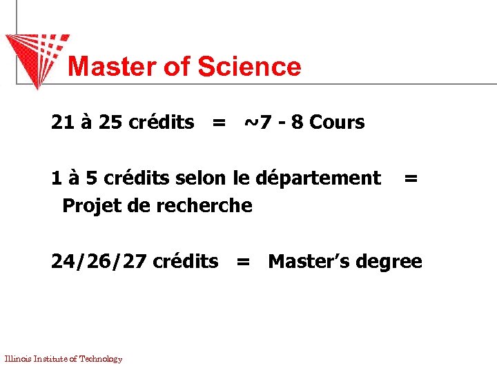 Master of Science 21 à 25 crédits = ~7 - 8 Cours 1 à