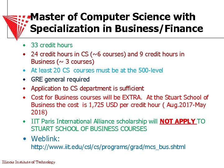 Master of Computer Science with Specialization in Business/Finance • 33 credit hours • 24