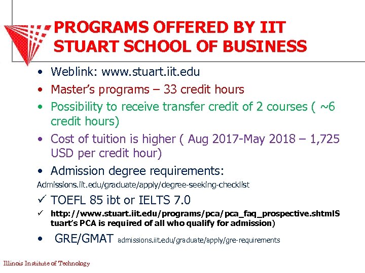 PROGRAMS OFFERED BY IIT STUART SCHOOL OF BUSINESS • Weblink: www. stuart. iit. edu