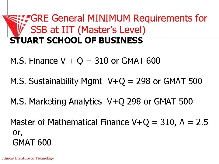 GRE General MINIMUM Requirements for SSB at IIT (Master’s Level) STUART SCHOOL OF BUSINESS