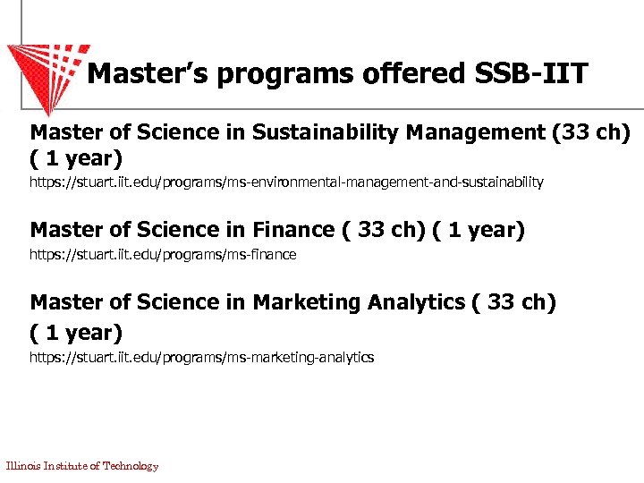 Master’s programs offered SSB-IIT Master of Science in Sustainability Management (33 ch) ( 1