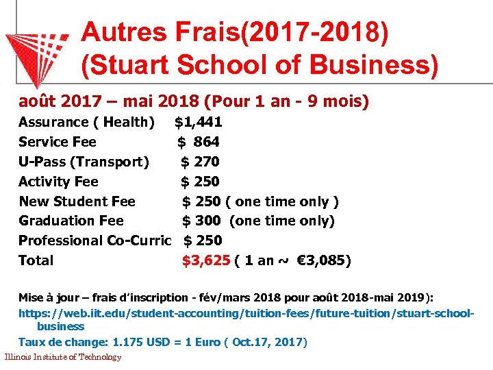 Autres Frais(2017 -2018) (Stuart School of Business) août 2017 – mai 2018 (Pour 1