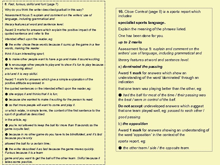 6. Fast, furious, skilful and fun! (page 7) Why do you think the writer