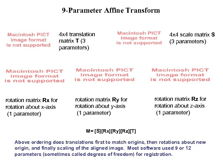 9 -Parameter Affine Transform 4 x 4 translation matrix T (3 parameters) rotation matrix
