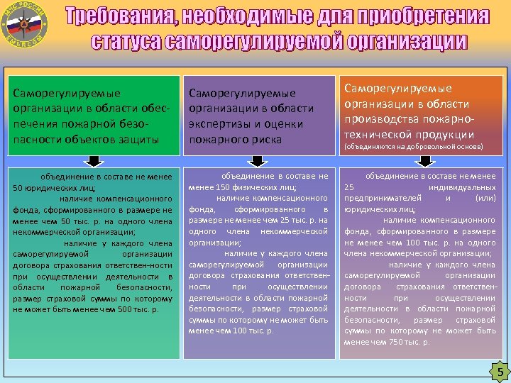 Требования, необходимые для приобретения статуса саморегулируемой организации Саморегулируемые организации в области обеспечения пожарной безопасности