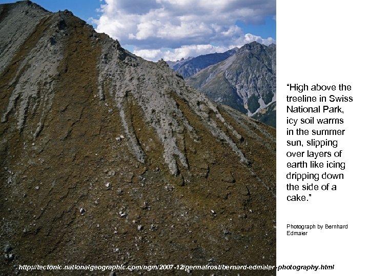 “High above the treeline in Swiss National Park, icy soil warms in the summer