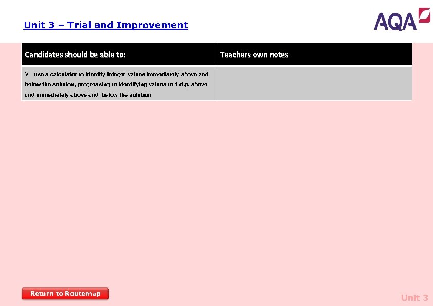 Unit 3 – Trial and Improvement Candidates should be able to: Teachers own notes