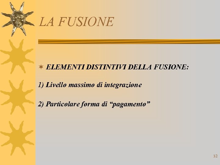 LA FUSIONE ¬ ELEMENTI DISTINTIVI DELLA FUSIONE: 1) Livello massimo di integrazione 2) Particolare