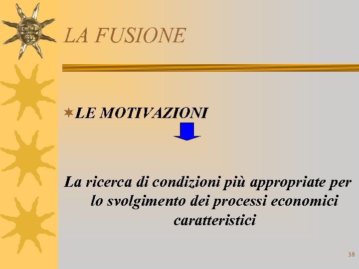 LA FUSIONE ¬LE MOTIVAZIONI La ricerca di condizioni più appropriate per lo svolgimento dei