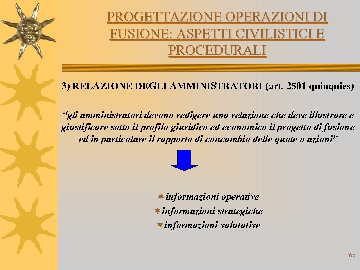 PROGETTAZIONE OPERAZIONI DI FUSIONE: ASPETTI CIVILISTICI E PROCEDURALI 3) RELAZIONE DEGLI AMMINISTRATORI (art. 2501