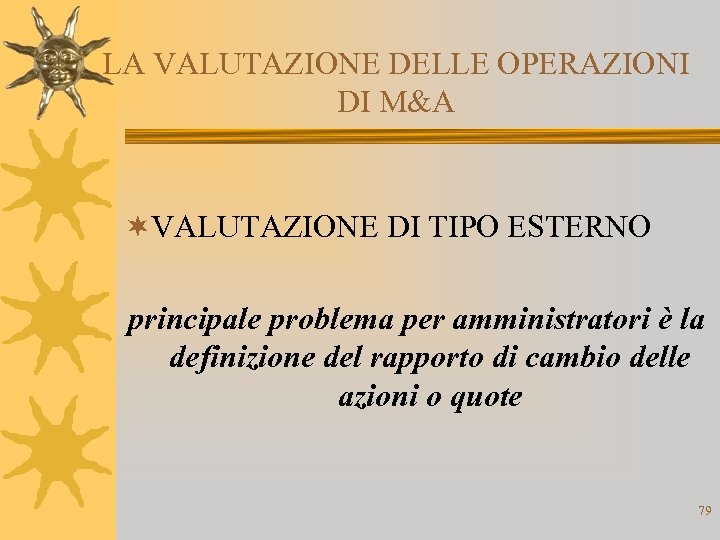 LA VALUTAZIONE DELLE OPERAZIONI DI M&A ¬VALUTAZIONE DI TIPO ESTERNO principale problema per amministratori